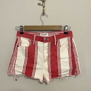Frame Denim “Le Cutoff” Red and White Striped Jean Shorts